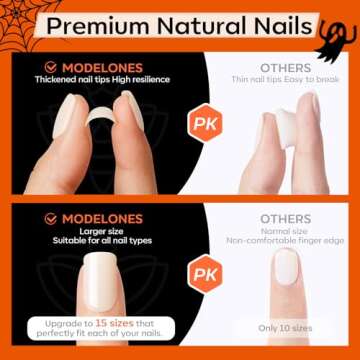 Modelones 30Pcs Halloween Press on Nails Almond, Fall Black Pumpkin Luminous Long Fake Nails, Reusable Nail Kit with Nail Glue Adhesive Tabs Nail File, Nails Press Ons 15 Sizes