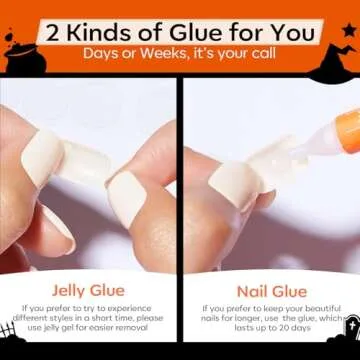 Modelones 30Pcs Halloween Press on Nails Almond, Fall Black Pumpkin Luminous Long Fake Nails, Reusable Nail Kit with Nail Glue Adhesive Tabs Nail File, Nails Press Ons 15 Sizes