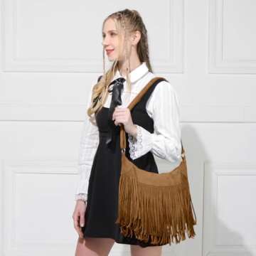 Sunwel Fringe Hobo Bag - Chic Vegan Suede Purse