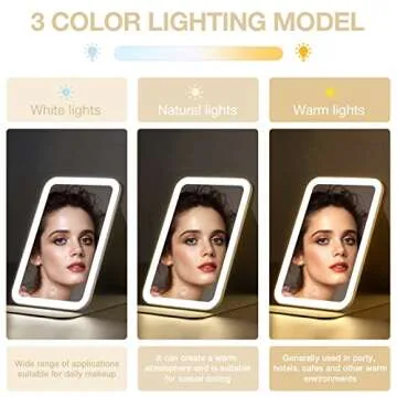Kintion Travel Makeup Mirror, Portable LED Lighted Makeup Mirror, 360° Rotation Touch Screen Vanity Mirror, 60 LEDs, 3-Color Dimmable Lighting, Rechargeable Tabletop Folding Cosmetic Mirror, White