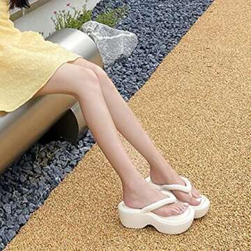 SALIGNA Women's Platform Flip Flop with Arch Support Casual Comfortable Wedge Flip-Flops Summer Beach Sandals Thong Slippers（Beige,8