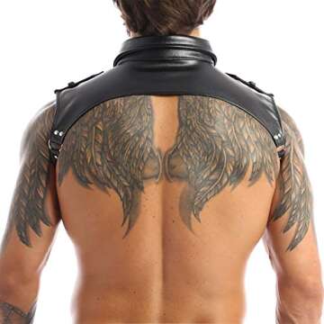 YiZYiF Men's Adjustable Leather Body Chest Harness Belt Clubwear with Fancy Buckles Epaulet Shoulders One Size