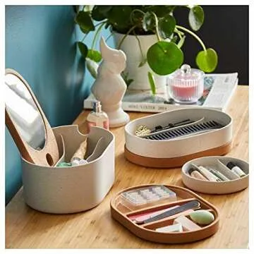 SAXBORGA Storage box with mirror lid, plastic cork, 24x17 cm for home & office use. Interior organisers. Bathroom accessories. Small storage & organisers. Storage & organisation. Environment friendly.