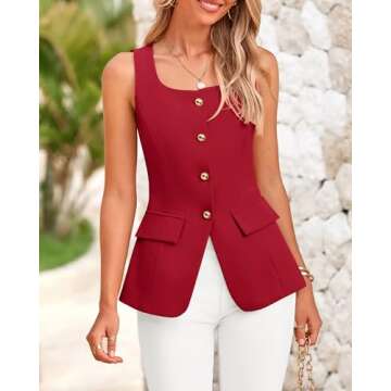 BTFBM Women's Sleeveless Suit Vests - Dressy Casual Square Neck Business Work Waistcoat