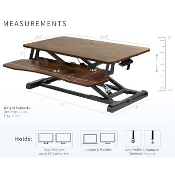 VIVO 32 inch Desk Converter, K Series, Height Adjustable Sit to Stand Riser, Dual Monitor and Laptop Workstation with Wide Keyboard Tray, Rustic Vintage Brown Top, Black Frame, DESK-V000KN