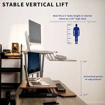 VIVO 32 inch Desk Converter, K Series, Height Adjustable Sit to Stand Riser, Dual Monitor and Laptop Workstation with Wide Keyboard Tray, Rustic Vintage Brown Top, Black Frame, DESK-V000KN