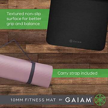 Gaiam Extra-Thick Yoga Fitness Mat and Exercise Mat with Non-Slip Texture and Easy Carry Strap - Ideal for Floor Workouts and Everyday Yoga - Supportive and Portable, Black, 10mm