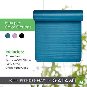 Gaiam Extra-Thick Yoga Fitness Mat and Exercise Mat with Non-Slip Texture and Easy Carry Strap - Ideal for Floor Workouts and Everyday Yoga - Supportive and Portable, Black, 10mm