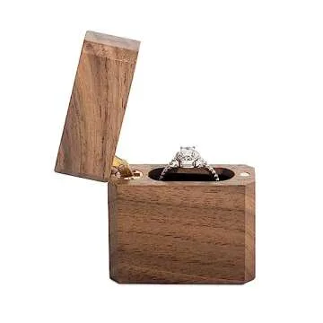 Wislist Slim Proposal Engagement Ring Box walnut wooden(Octagon)