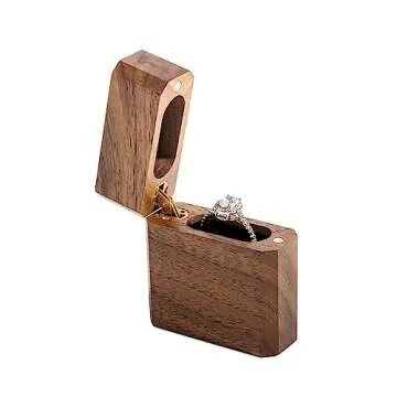 Wislist Slim Proposal Engagement Ring Box walnut wooden(Octagon)