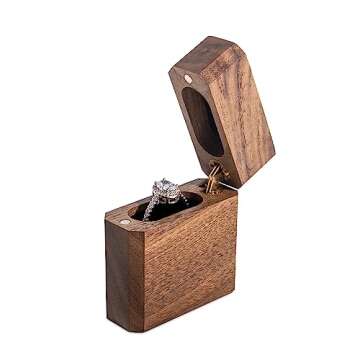 Wislist Slim Proposal Engagement Ring Box walnut wooden(Octagon)