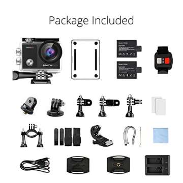 Dragon Touch 4K Underwater HD Action Camera, Vision 3 Pro Touch Screen 20MP 100FT Waterproof Video Camera Adjustable View Angle WiFi Sports Camcorder with Remote Control Helmet Accessories