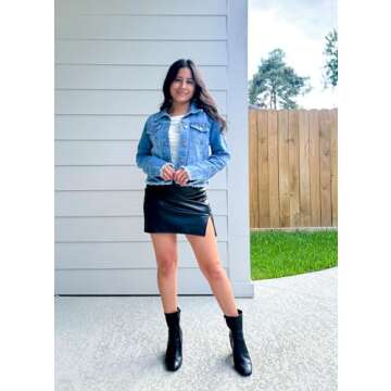 MISS MOLY Jean Jacket Women’s Frayed Washed Button Up Cropped Denim Jacket w 2 Side Pockets