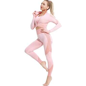 Veriliss Women's 3pcs Seamless Outfits Workout Sets,Gym Clothes Yoga Sportswear Leggings and Stretch Sports Bra Gym jumpsuits Clothes Set (Pink, S)