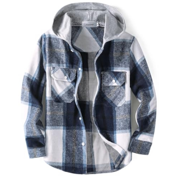 Aimehonpe Boys Button Down Flannel Hooded Shirts Long Sleeve Plaid Shirt Casual Tops, BlueWhite, Med...