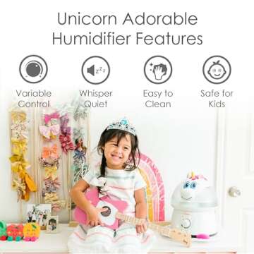Crane Adorables Ultrasonic Humidifiers for Bedroom and Baby Nursery, 1 Gallon Cool Mist Air Humidifier for Large Room or Kid's Room, Humidifier Filters Optional, Unicorn