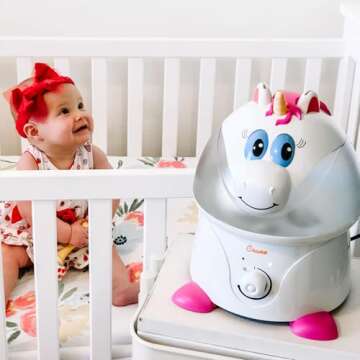 Crane Adorables Ultrasonic Humidifiers for Bedroom and Baby Nursery, 1 Gallon Cool Mist Air Humidifier for Large Room or Kid's Room, Humidifier Filters Optional, Unicorn