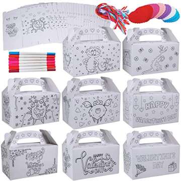 48 Sets Valentine's Day Treat Boxes DIY Color Your Own Paintable Monster Prints Goodie Boxes Party F...