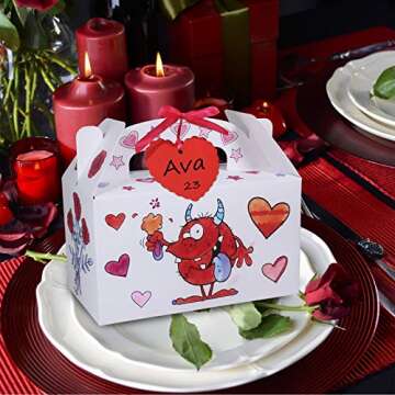 48 Sets Valentine's Day Treat Boxes DIY Color Your Own Paintable Monster Prints Goodie Boxes Party Favor Boxes Valentines Container Candy Box with Heart Tags Bulk for Kids School Classroom Supplies