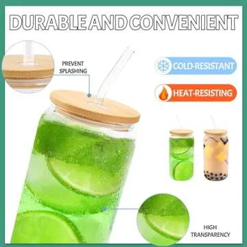 Joyclub 12 Set Glass Cups with Bamboo Lids and Straws