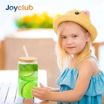 Joyclub 12 Set Glass Cups with Bamboo Lids and Straws