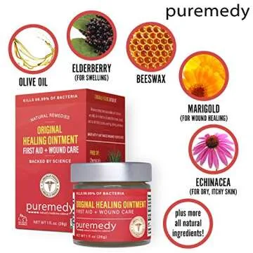 Puremedy Original Healing Ointment All Natural First Aid Salve for Wounds, Burns, Cuts, Bug Bites, Bed Sores, Itching, Swelling - Safe for Adults & Kids, FSA - 1 oz