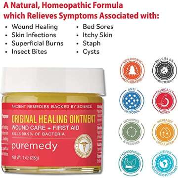 Puremedy Original Healing Ointment All Natural First Aid Salve for Wounds, Burns, Cuts, Bug Bites, Bed Sores, Itching, Swelling - Safe for Adults & Kids, FSA - 1 oz