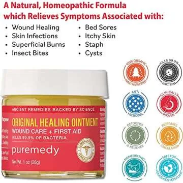 Puremedy Original Healing Ointment All Natural First Aid Salve for Wounds, Burns, Cuts, Bug Bites, Bed Sores, Itching, Swelling - Safe for Adults & Kids, FSA - 1 oz