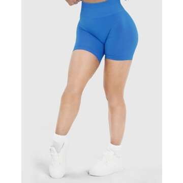 NEWVISISTER NVS Workout Shorts Women Amplify Contour Seamless Scrunch Butt Gym Shorts High Waisted Yoga Athletic Booty Bike Shorts, Blue, X-Small