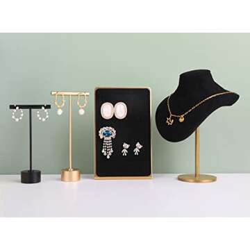 GemeShou Gold Metal Single Pair T Bar Earring Retail Display Stand for show, Tabletop Jewelry Tower Holder for Girl Women【Gold-Round Base Height 5.3"】