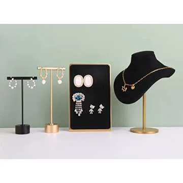 GemeShou Gold Metal Single Pair T Bar Earring Retail Display Stand for show, Tabletop Jewelry Tower Holder for Girl Women【Gold-Round Base Height 5.3"】
