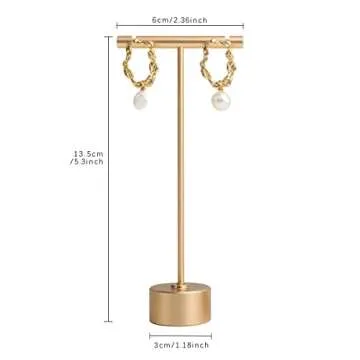 GemeShou Gold Metal Single Pair T Bar Earring Retail Display Stand for show, Tabletop Jewelry Tower Holder for Girl Women【Gold-Round Base Height 5.3"】