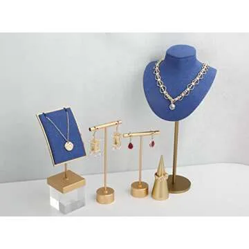 GemeShou Gold Metal Single Pair T Bar Earring Retail Display Stand for show, Tabletop Jewelry Tower Holder for Girl Women【Gold-Round Base Height 5.3"】