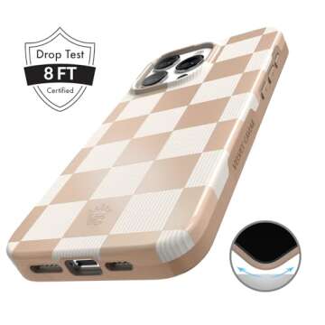 VELVET CAVIAR Checkered Phone Case for iPhone 14 Pro for Women - Compatible with MagSafe - 10ft Drop Tested - Girly Cute Protective Designer Cover - Nude Neutral Aesthetic