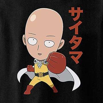 One-Punch Man Mens T-Shirt Mens Anime Shirt - Saitama Tee (Black, X-Large)