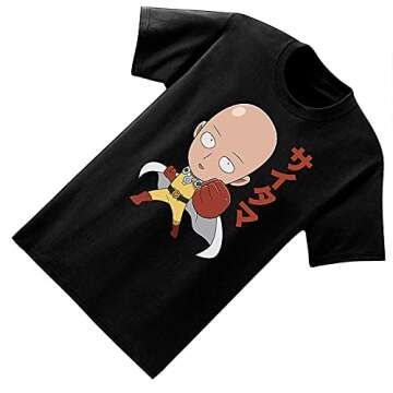 One-Punch Man Mens T-Shirt Mens Anime Shirt - Saitama Tee (Black, X-Large)