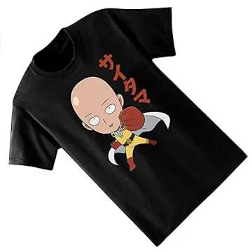 One-Punch Man Mens T-Shirt Mens Anime Shirt - Saitama Tee (Black, X-Large)
