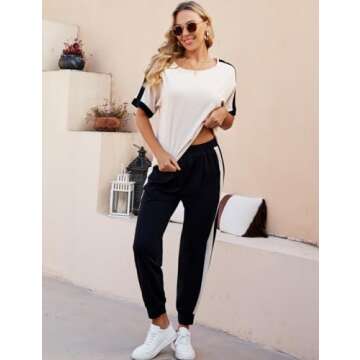 CiCiBird Women Casual Basic Lounge Set Comfy Soft Sweatsuit Set Cozy Jogger Set Short Sleeve Top Sweat Pants with Pockets