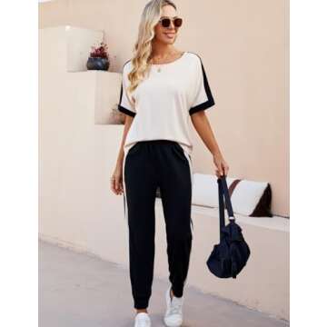 CiCiBird Women Casual Basic Lounge Set Comfy Soft Sweatsuit Set Cozy Jogger Set Short Sleeve Top Sweat Pants with Pockets