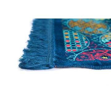 Al Arabia Muslim Prayer Rug - Made from Embossed Velvet - Features Special Medina Design & Fringes On Both Sides - Portable Islamic Prayer Mat for Ramadan & Special Occasions, 44 x 27, Blue
