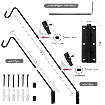 Juegoal Heavy Duty Deck Hook, 25 Inch to 36 Inch Wall Mounted Extended Reach Deck Hook Wall Pole Plant Bracket for Hanging Bird Feeder, Plants, Suet Baskets, Lanterns, Wind Chimes