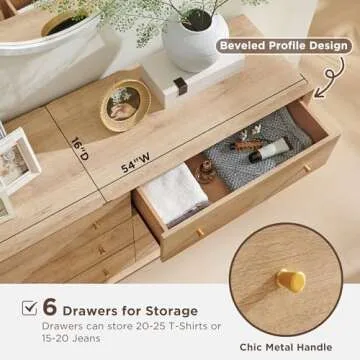 RedLemon 6 Drawer Dresser, 54" Wide Mid Century Modern Chest of Drawers, Beveled Profile Design, Woo...