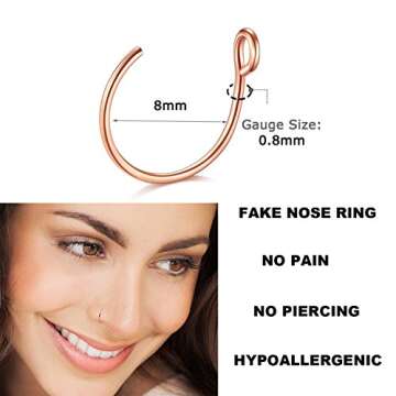 D.Bella Fake Nose Ring, 20G Faux Piercing Jewelry 8mm Ring Hoop for Lip Septum Set