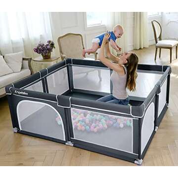 Baby Playpen, ANGELBLISS Extra Large Playpen for Babies and Toddlers, Sturdy Safety Huge Play Yard Play Pen with Gate, Giant Play Yard for Kids, Twins, Infants (Black)