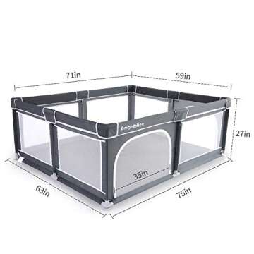 Baby Playpen, ANGELBLISS Extra Large Playpen for Babies and Toddlers, Sturdy Safety Huge Play Yard Play Pen with Gate, Giant Play Yard for Kids, Twins, Infants (Black)