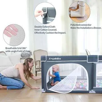 Baby Playpen, ANGELBLISS Extra Large Playpen for Babies and Toddlers, Sturdy Safety Huge Play Yard Play Pen with Gate, Giant Play Yard for Kids, Twins, Infants (Black)