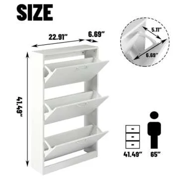 HOPUBUY Shoe Cabinet for Entryway, White Narrow Shoe Storage Cabinet Flip Down Shoe Rack Wood 3 Tier Shoe Organizer for Home and Apartment