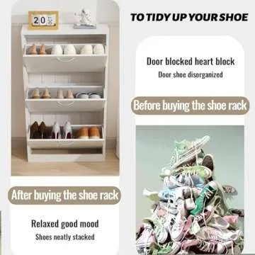 HOPUBUY Shoe Cabinet for Entryway, White Narrow Shoe Storage Cabinet Flip Down Shoe Rack Wood 3 Tier Shoe Organizer for Home and Apartment