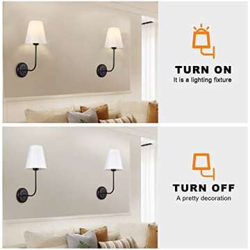 Passica Decor Hardwired Wall Sconces Set of 2 Pack Vintage Industrial Wall Light Fixture with Flared White Fabric Shade for Dining Room Living Room Bedrooms Bedside Reading Farmhouse