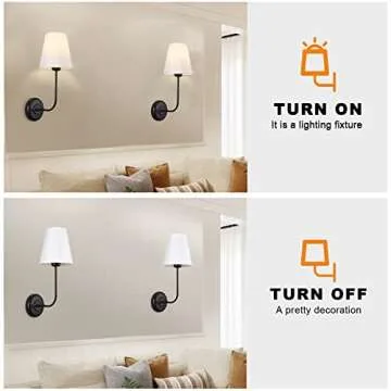 Passica Decor Hardwired Wall Sconces Set of 2 Pack Vintage Industrial Wall Light Fixture with Flared White Fabric Shade for Dining Room Living Room Bedrooms Bedside Reading Farmhouse